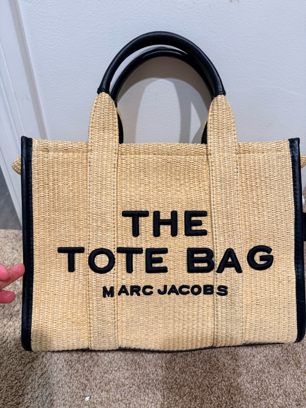 Marc Jacobs Straw Tote with Black Trim and Bright Red Interior